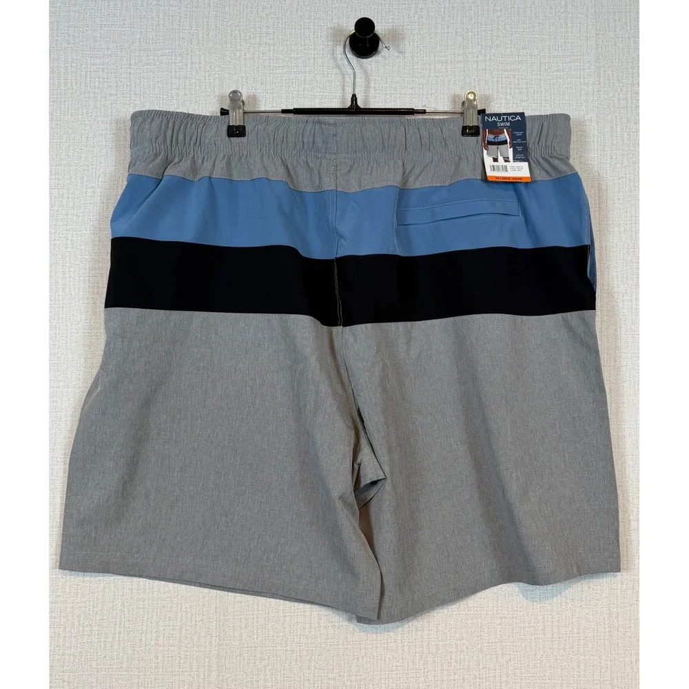 NWT Nautica Mens Swim Trunks XXL Gray Blue Colorblock Summer Beachwear Surf